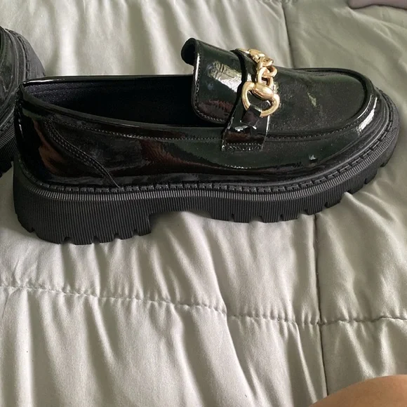 shiny black faux leather loafers - Picture 2 of 6